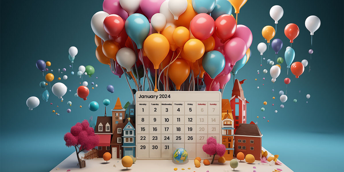 Illustration of an event calendar with hundreds of balloons