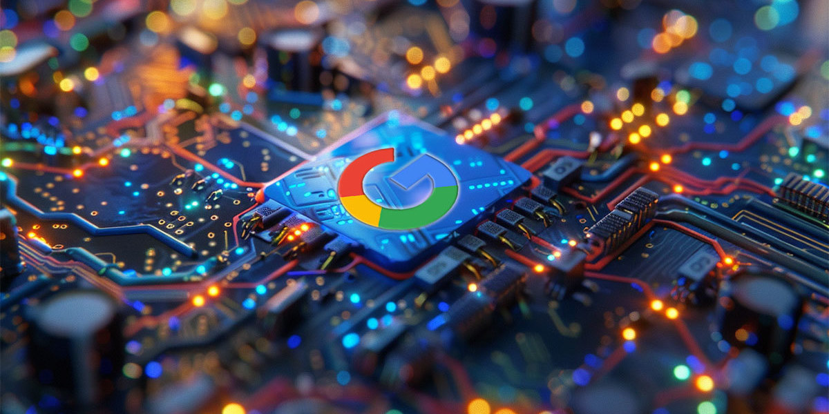Google's Latest Core Update as a microchip in an AI circuit board